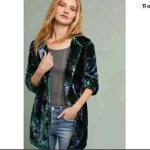 ANTHROPOLOGIE GREEN VELVET FLORAL BLAZER